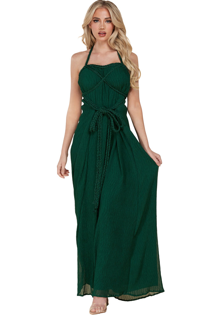Cross-Front Forest Green Maxi Dress