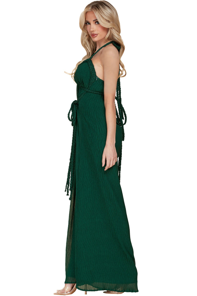 Cross-Front Forest Green Maxi Dress