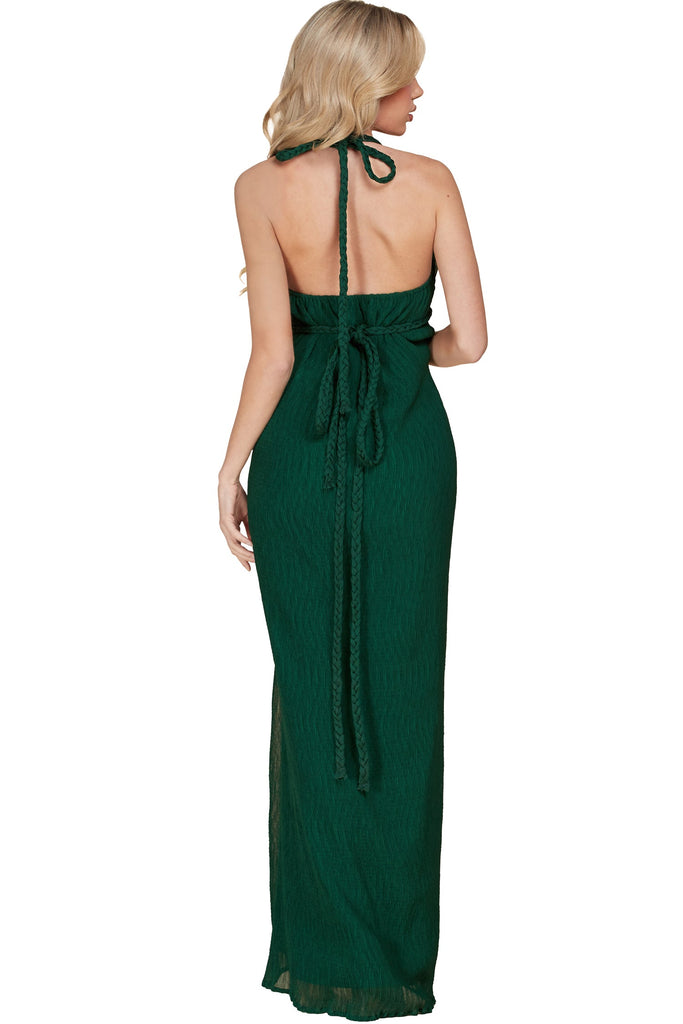 Cross-Front Forest Green Maxi Dress