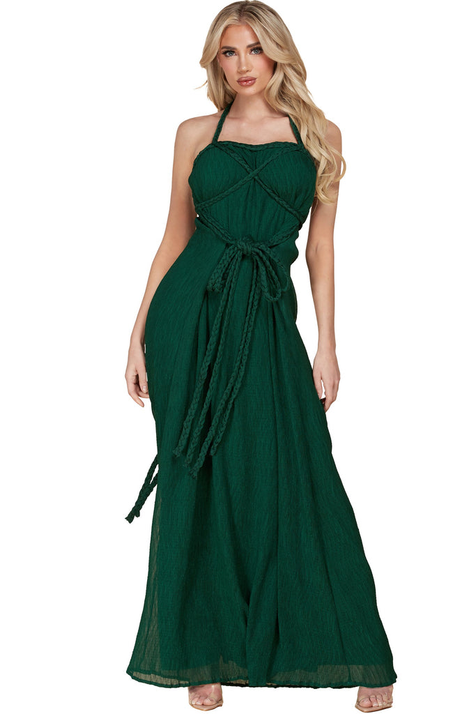 Cross-Front Forest Green Maxi Dress