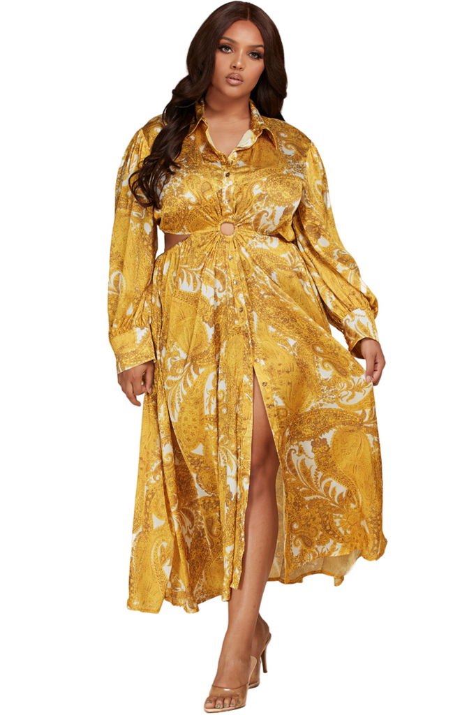 Elegant Gold Plus Size Dress with O-Ring Shirt