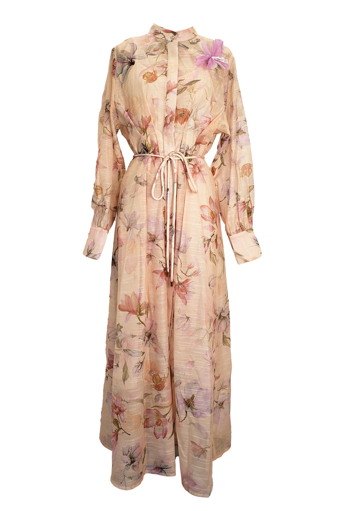 Blush Elegant Floral Print Maxi with Wrap Tie