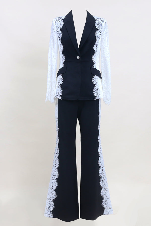 Plus Size Lace Detail Blazer & Pants Set