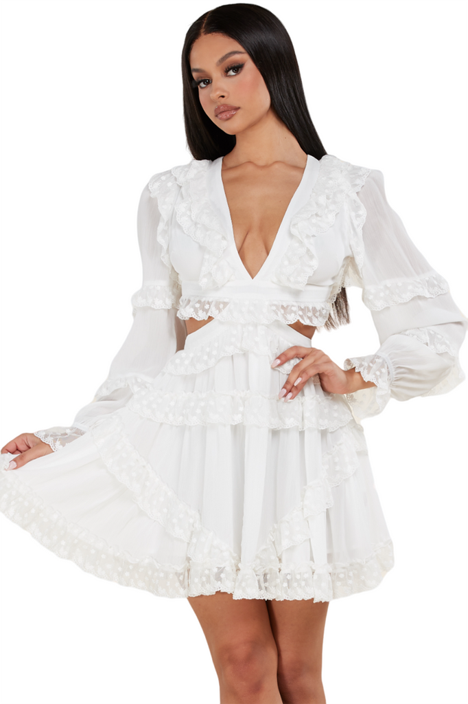 OFF WHITE Ruffle Cutout Dress