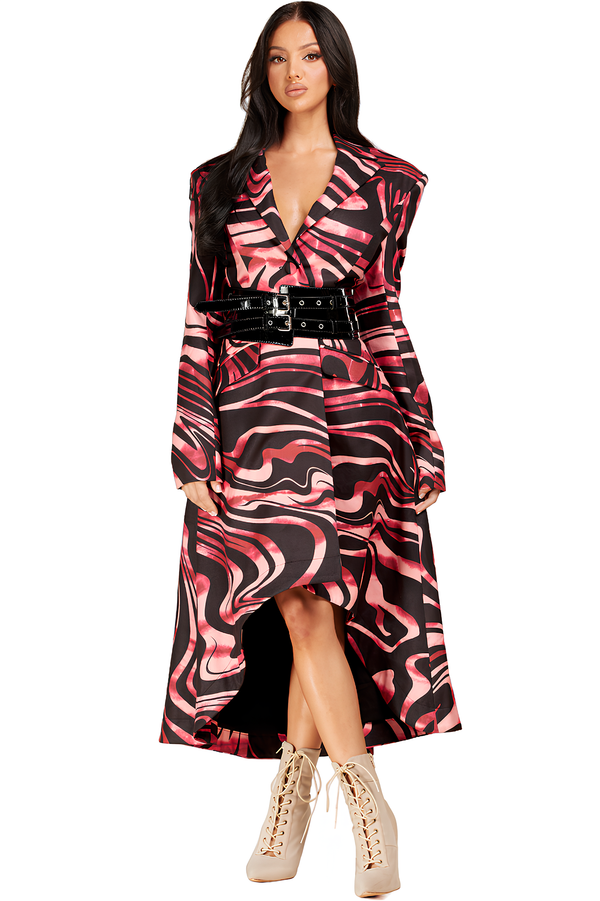 Beautiful Black and Pink Marble Print Midi Dress